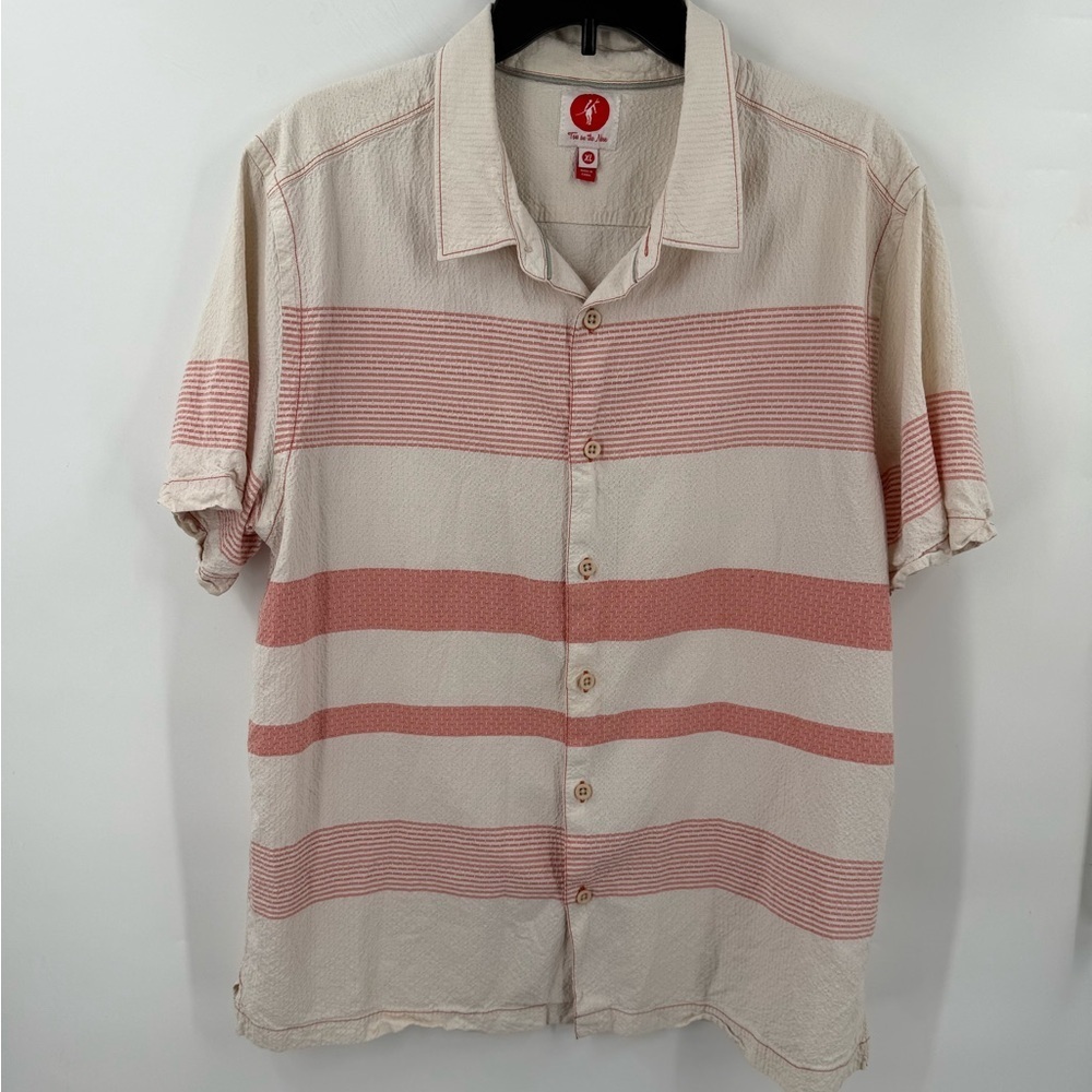 Vintage Toes on the Nose Mens Short Sleeve Shirt Striped Hawaiian Red XL Silk